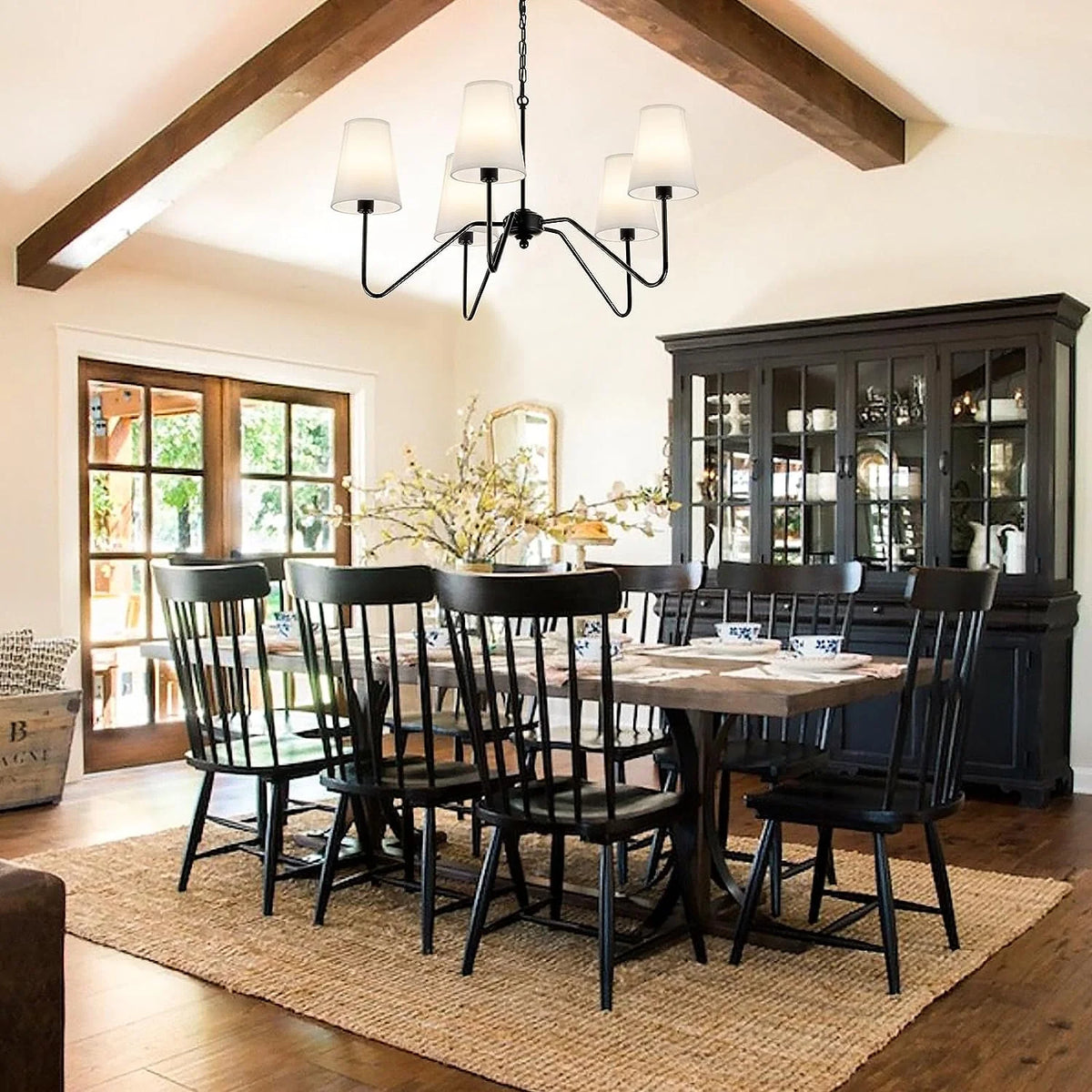Modern 5-Arm Chandelier with White Shade M88838