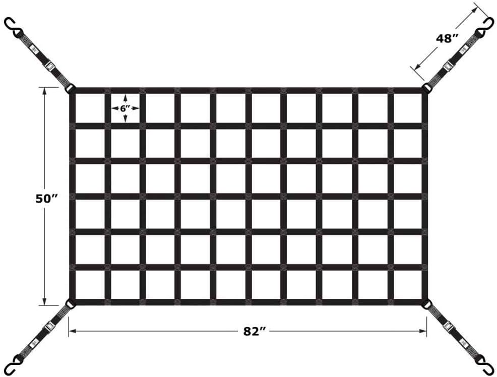 Pickup Truck Bed Cargo Net with Cam Buckles and S-Hooks P4014