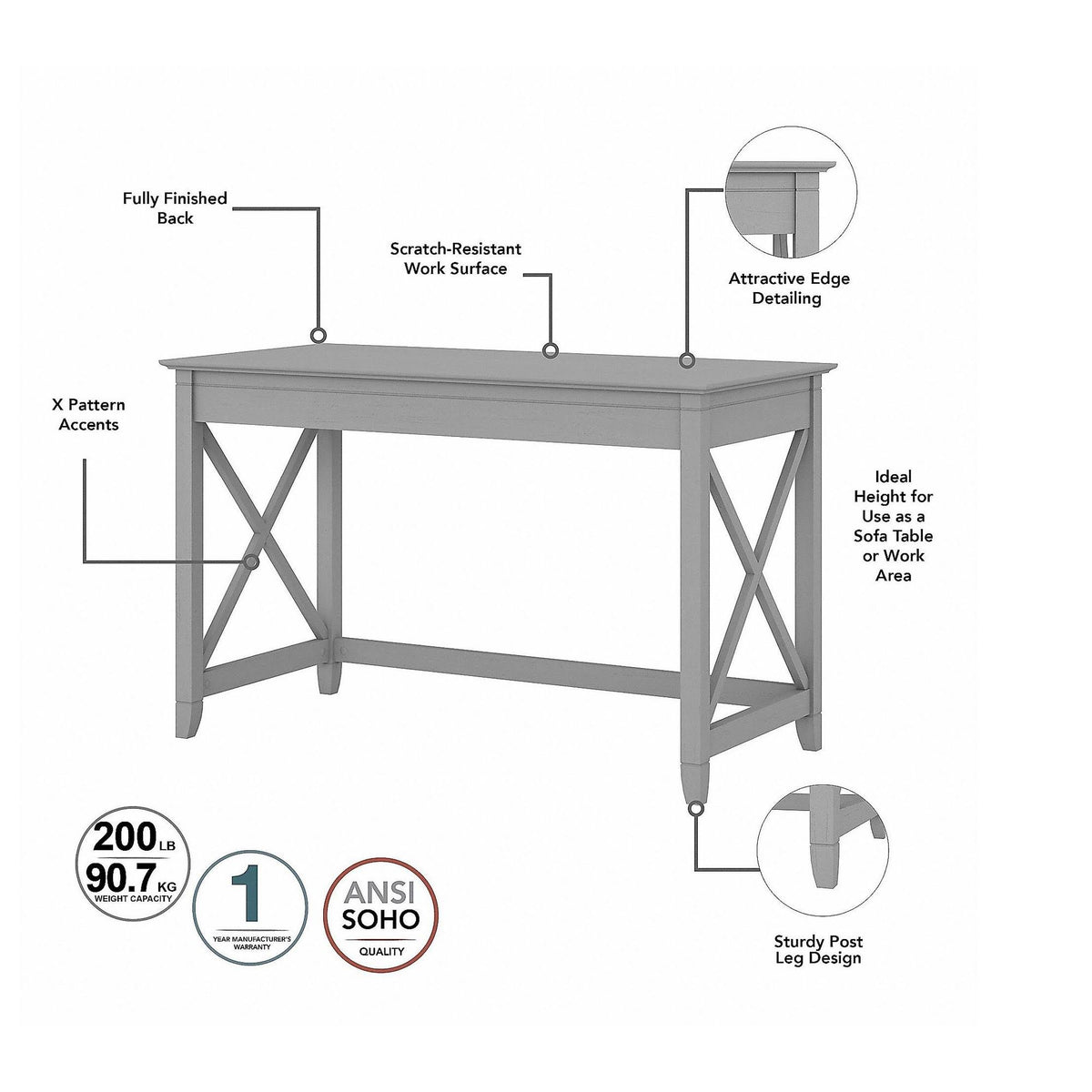 Cape Cod Gray Writing Desk with 2 Drawer File Cabinet F4861