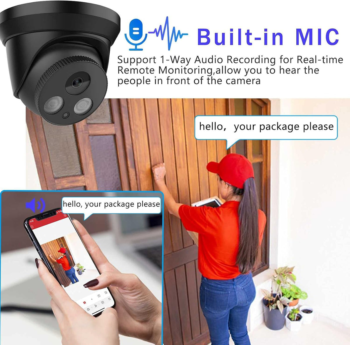 4K 8MP Outdoor PoE IP Camera with Mic/Audio, 98ft Night Vision, Black M6622