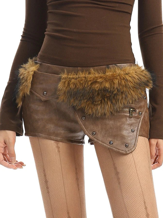 PU Leather Low-Rise Shorts M627