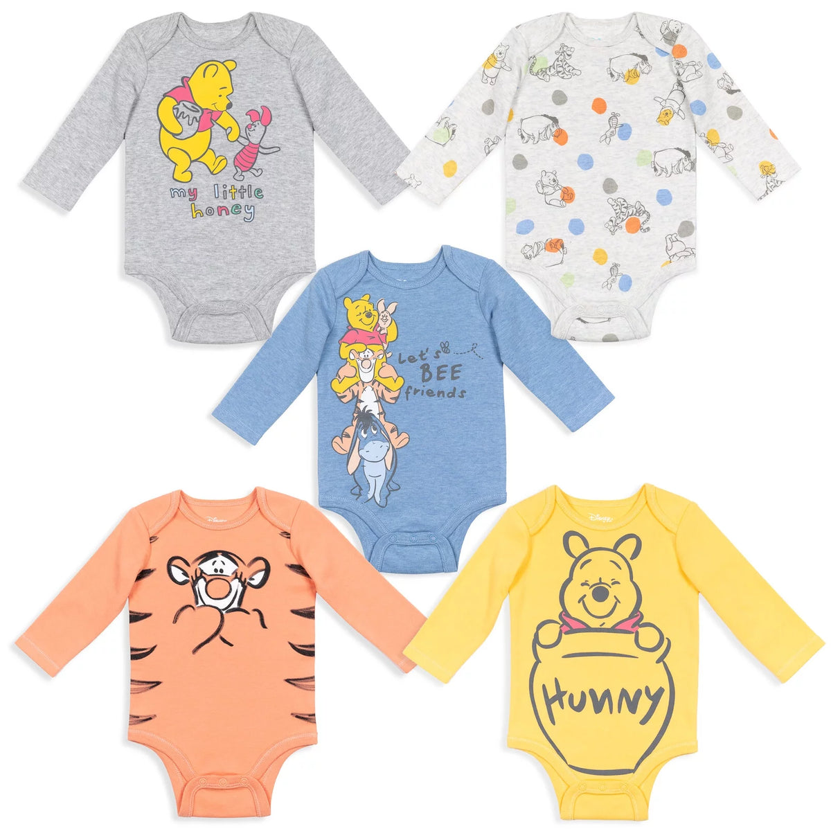 Multicolored 5 Pack Long Sleeve Bodysuits 12 Months W954