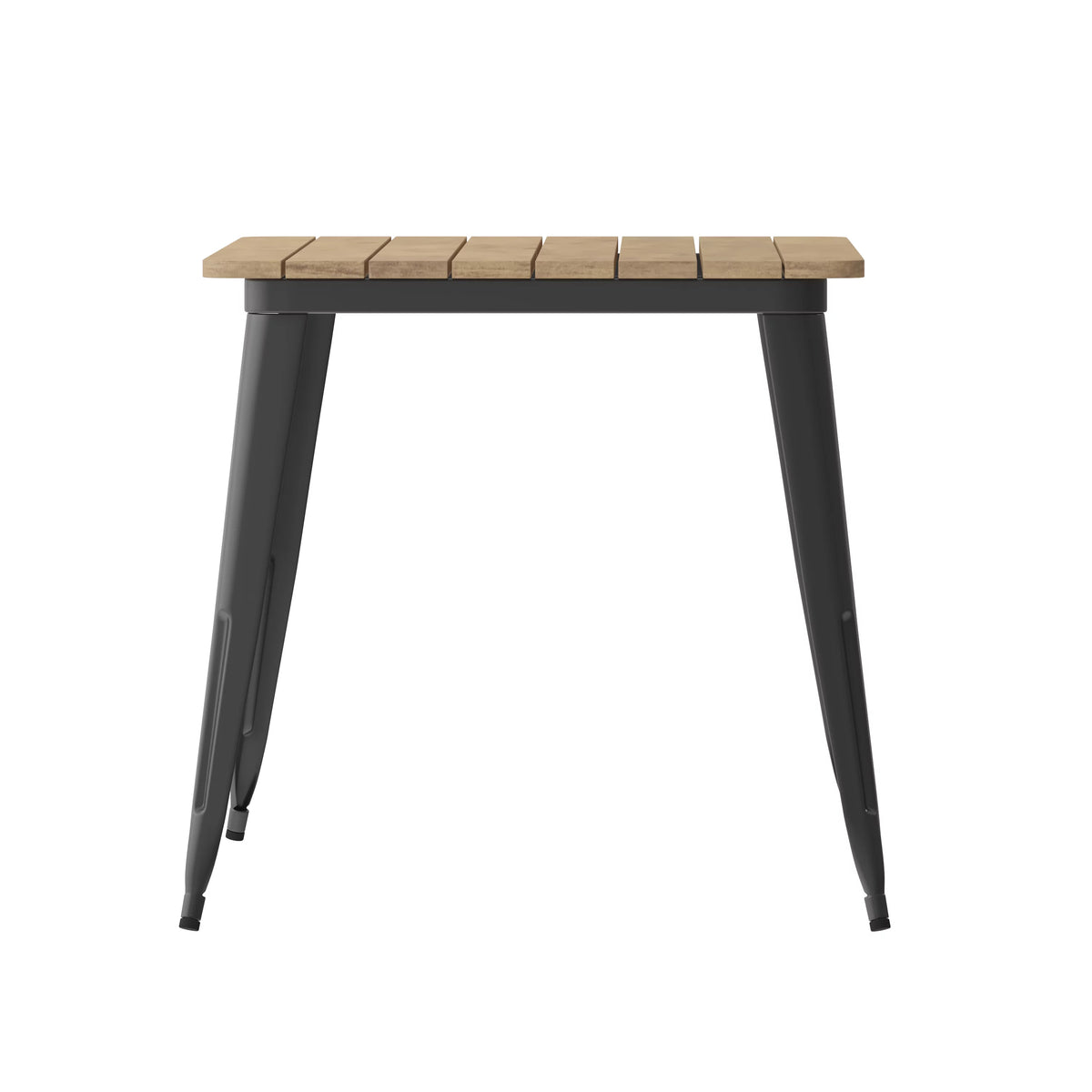 Indoor/Outdoor Dining Table with Umbrella Hole, 30" x 60" Brown Poly Resin Top and Black Steel Base T40580