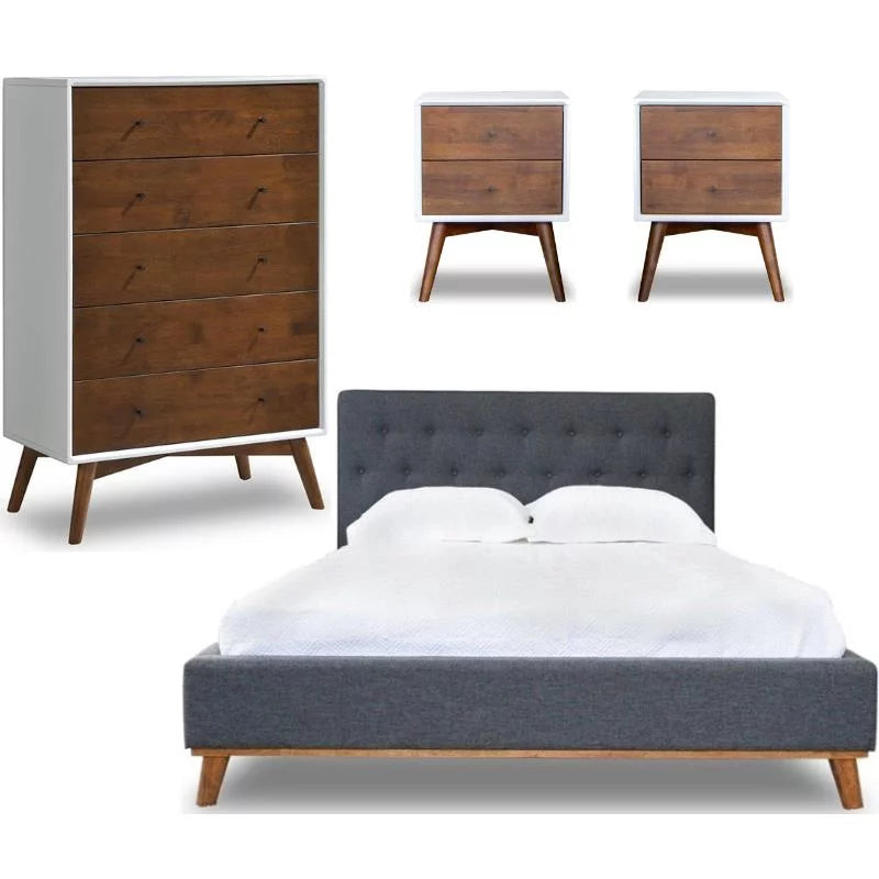 Queen Platform Bed 2 Nightstands 5-Drawer Dresser 4 Piece Set R834
