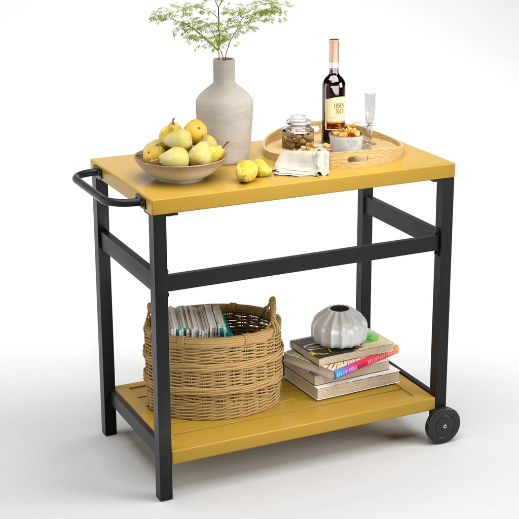 Outdoor Dining Cart Table Aluminum Grill Table with Wheels O8285