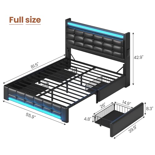 Queen Bed Frame with Storage Headboard & 4 Drawers X592
