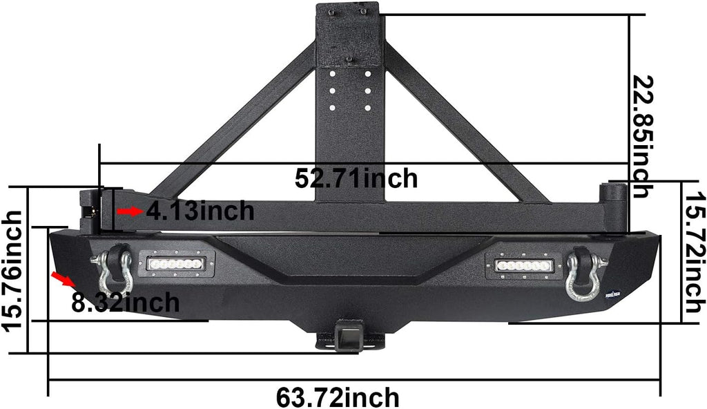 Front Bumper + Rear Bumper with Spare Tire Carrier & Winch Plate T5531