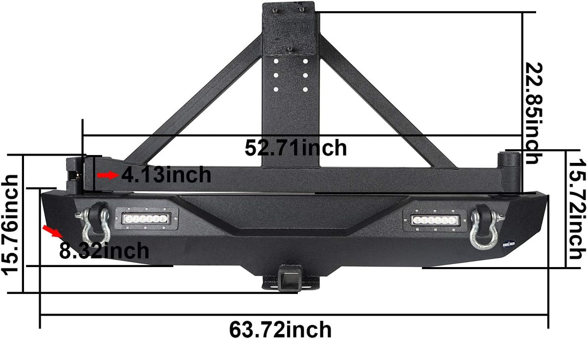 Front Bumper + Rear Bumper with Spare Tire Carrier & Winch Plate T5531
