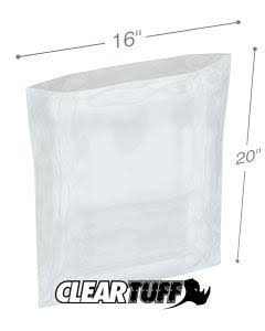 Clear Poly Bags 16 x 20 in. 0.002 Gauge Case of 1000 H9008
