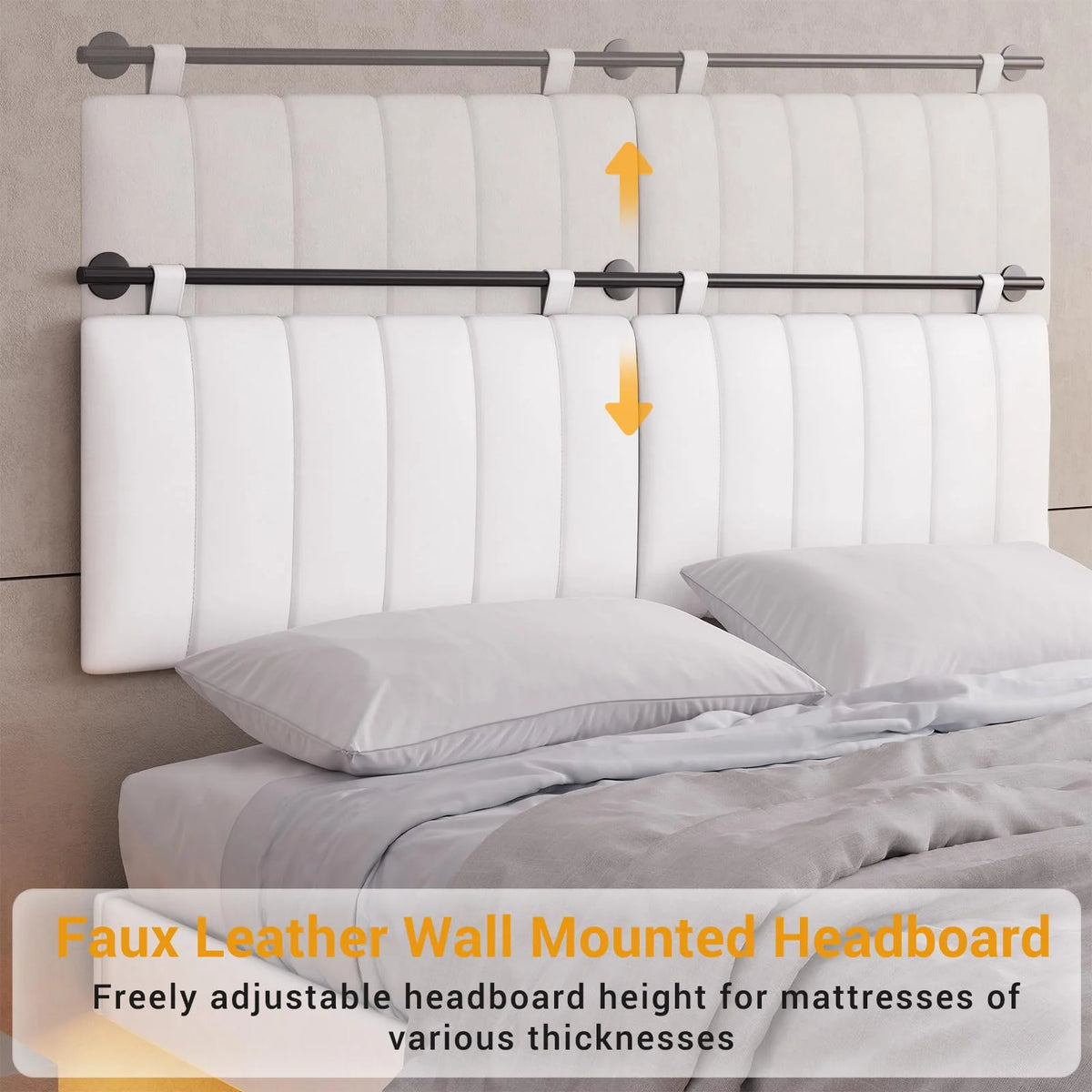 Queen Floating Bed Frame with LED Lights and Wall Mounted Headboard E52252