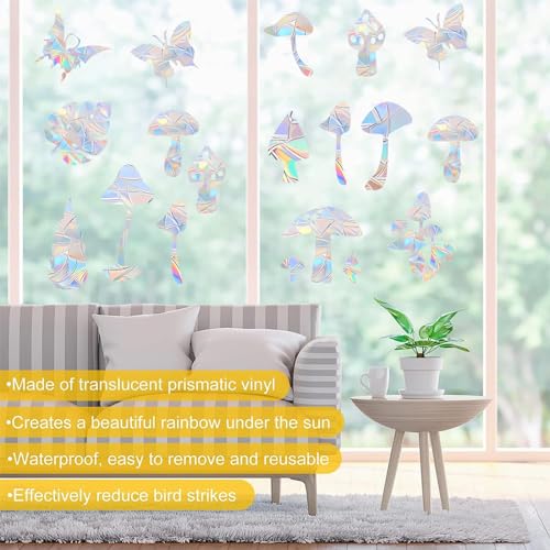 36PCS Snowflake Window Stickers Non Adhesive Prismatic Vinyl Rainbow Decals V12319