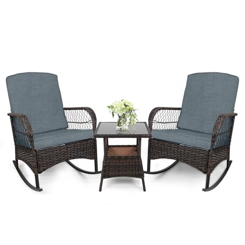 3 pcs PE Wicker Outdoor Rocking Chairs W519346