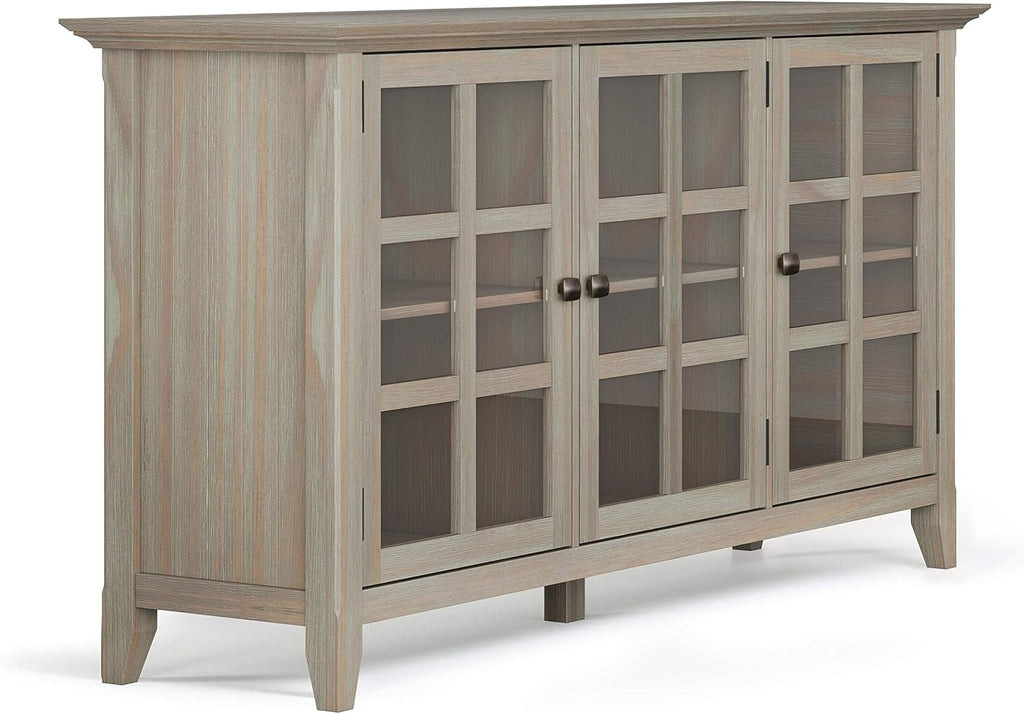 62 inch Rustic Solid Wood Storage Cabinet with 3 Tempered Glass Doors W44122