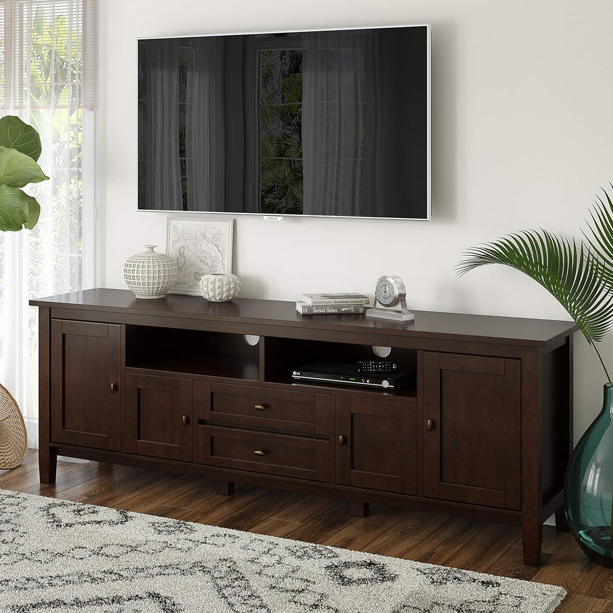 72 inch Wide Rustic Natural Aged Brown Solid Wood TV Media Stand D329622