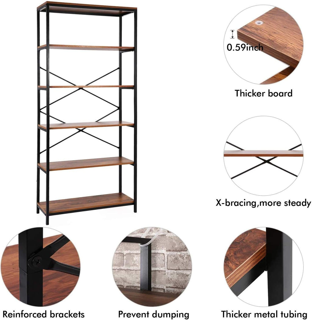 Industrial 5 Shelf Metal and Wooden Bookcase X267