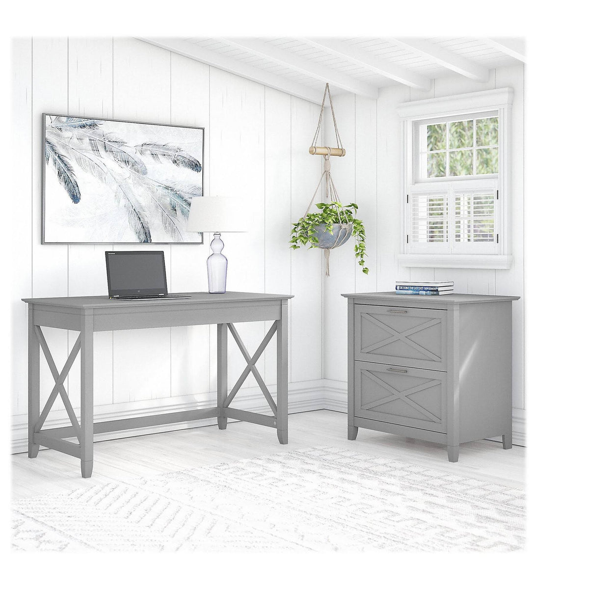 Cape Cod Gray Writing Desk with 2 Drawer File Cabinet F4861