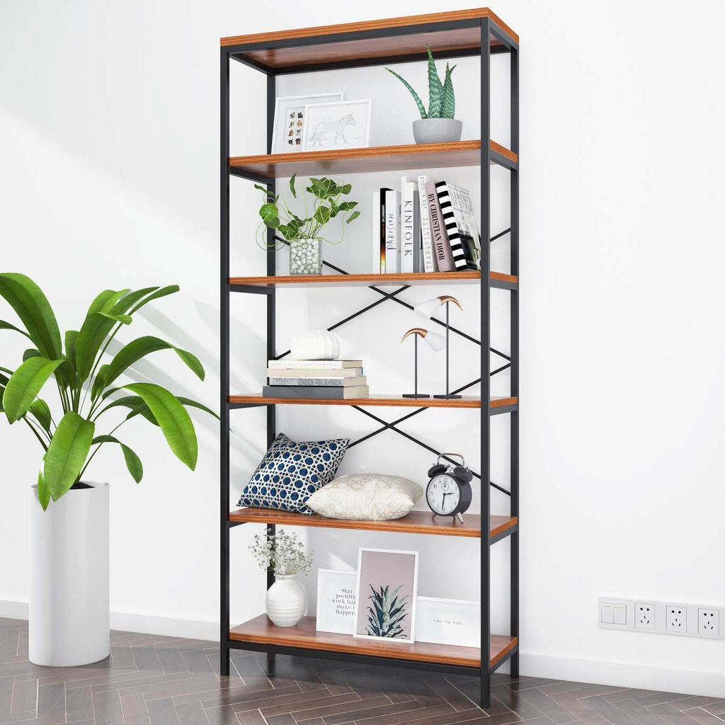 Industrial 5 Shelf Metal and Wooden Bookcase X267