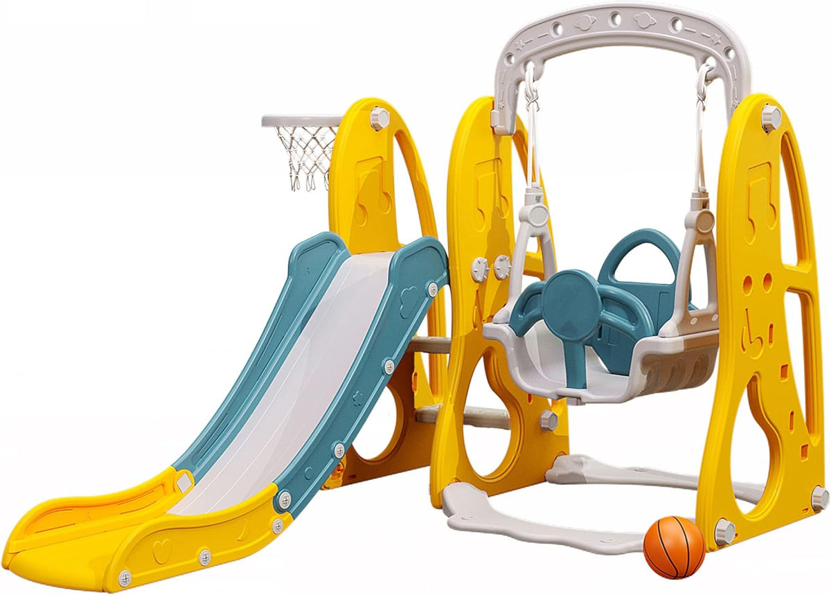 4 in 1 Toddler Slide and Swing Set with Basketball Hoop T199
