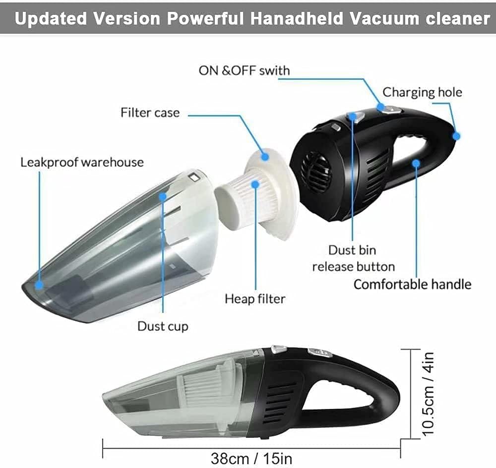 Cordless Handheld Vacuum Cleaner, 8000PA, 120W, Wet Dry, Black, Pack of 2 R22159