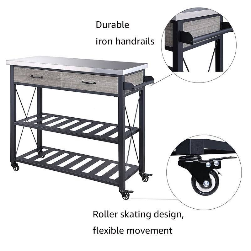 Black Kitchen Cart with Wheels and 2 Drawers C15972