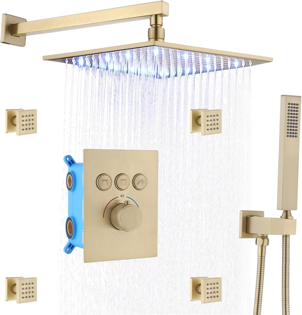 12 Inch Matte Black Brass Shower Faucet Fixture Combo Set M53607