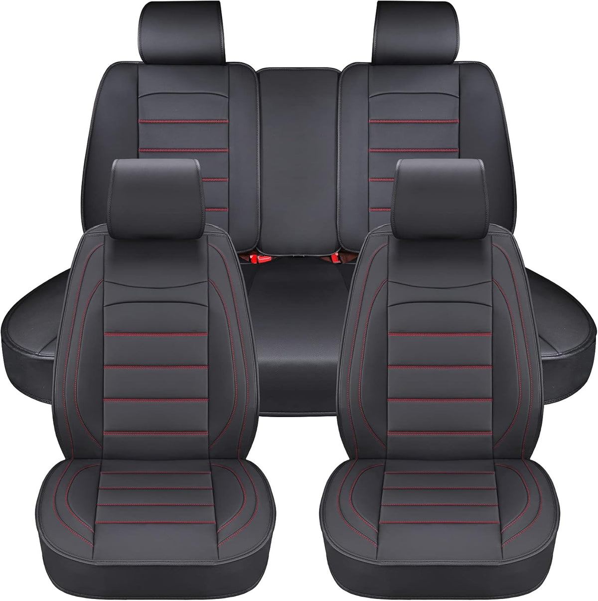 Black Leather Car Seat Covers Full Set C1988