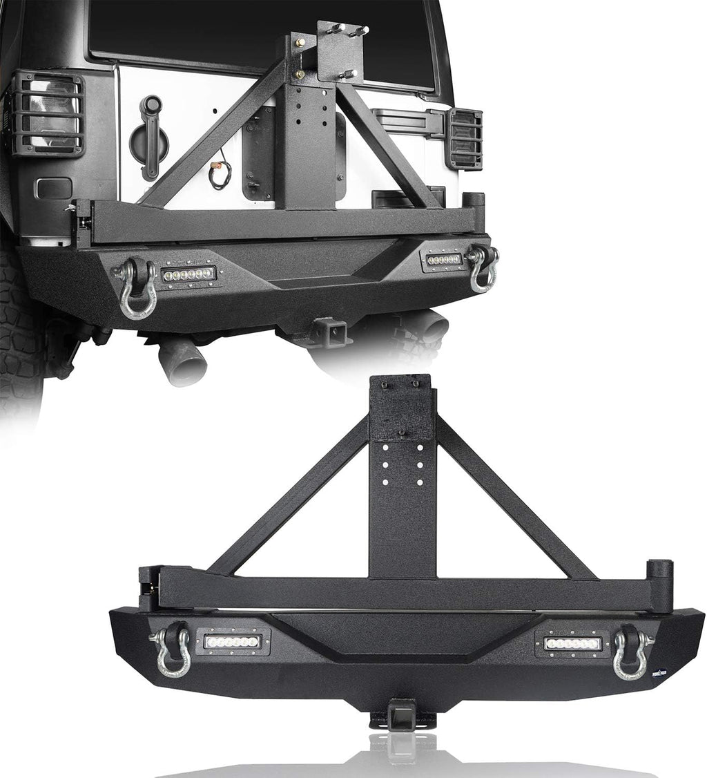 Front Bumper + Rear Bumper with Spare Tire Carrier & Winch Plate T5531