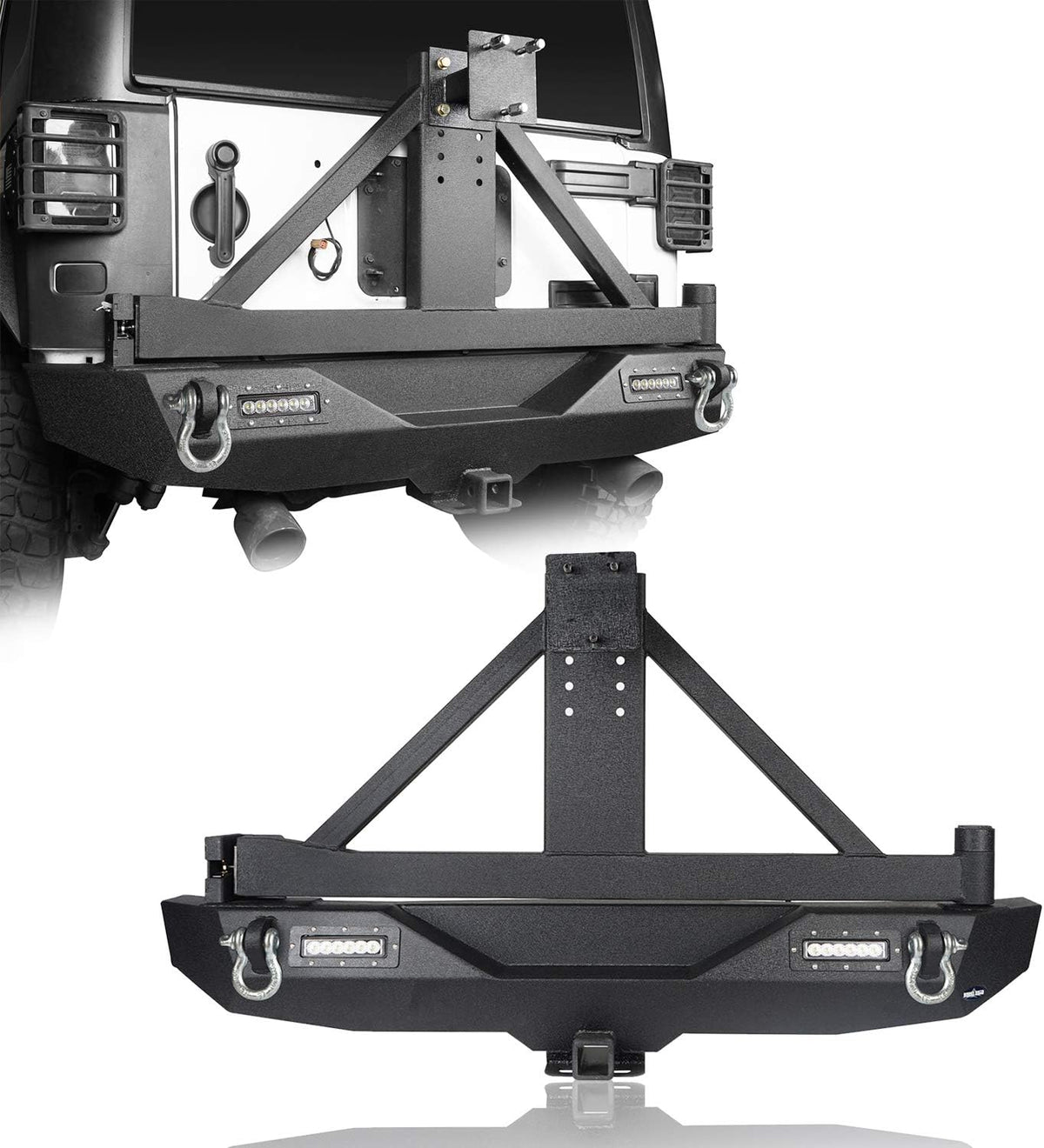 Front Bumper + Rear Bumper with Spare Tire Carrier & Winch Plate T5531