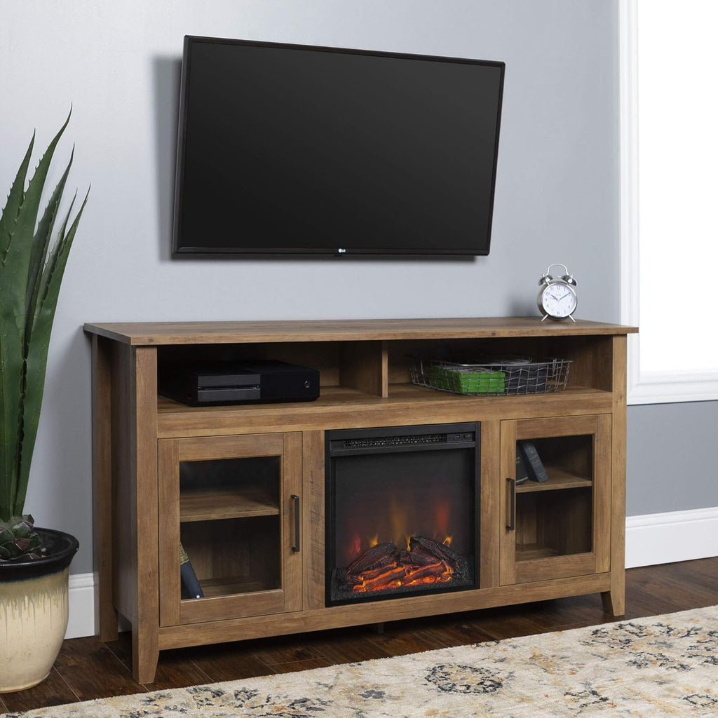 Black 58 Inch Wood and Glass Fireplace TV Stand P445