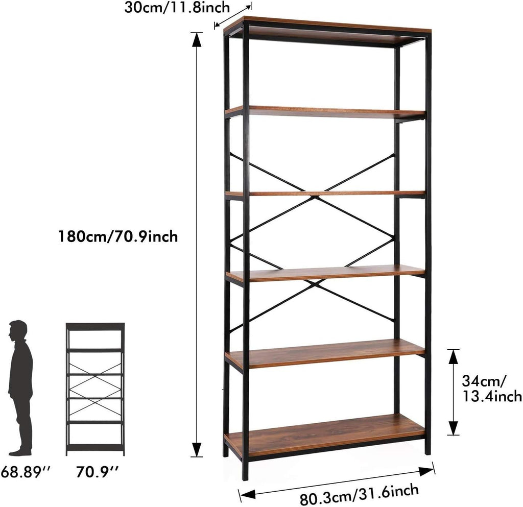 Industrial 5 Shelf Metal and Wooden Bookcase X267