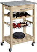 Pine Wood Rolling Kitchen Island Cart with Storage Q77853