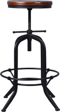 Adjustable Swivel Round Wood Seat Metal Bar Stool D7332