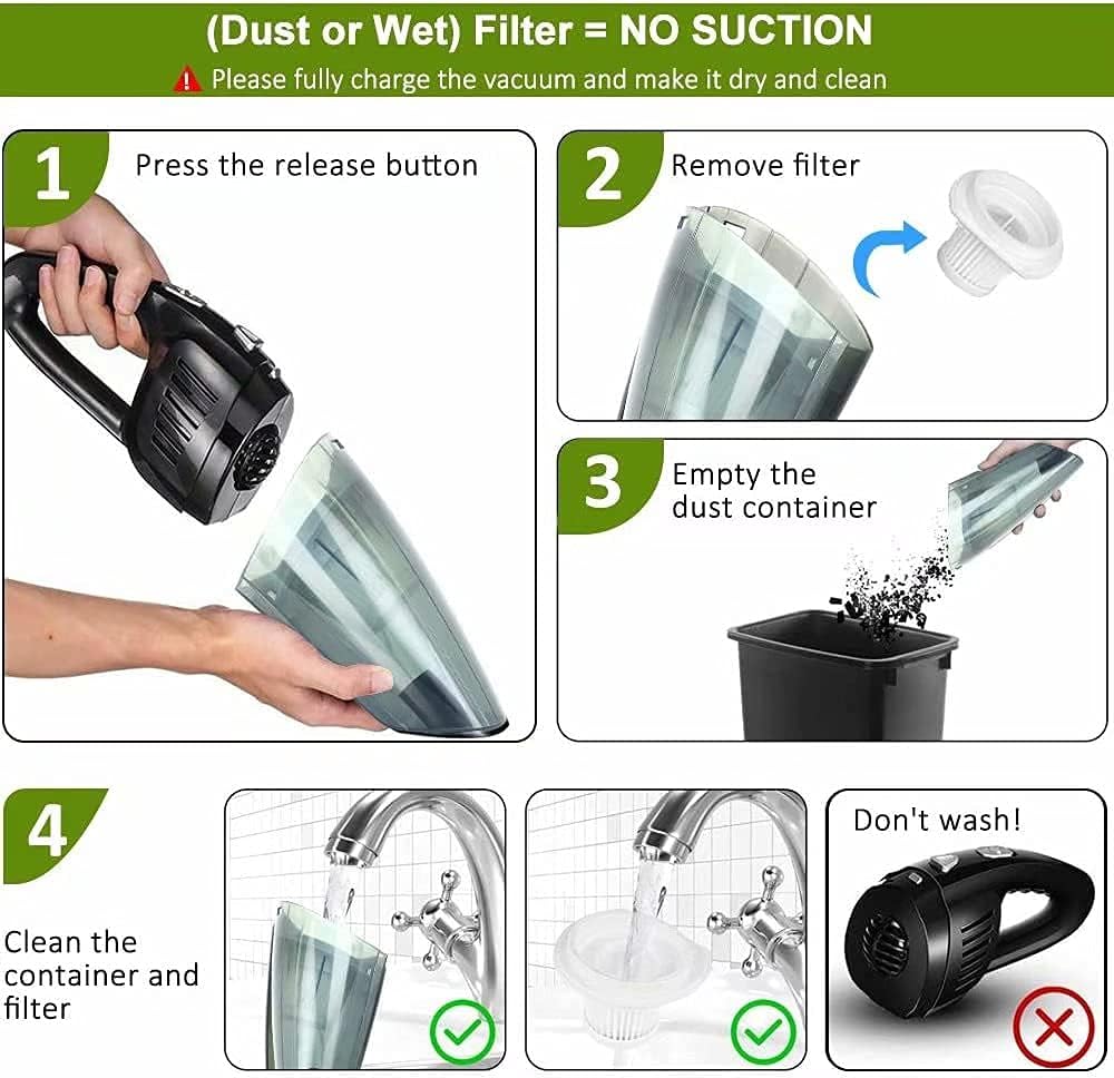Cordless Handheld Vacuum Cleaner, 8000PA, 120W, Wet Dry, Black, Pack of 2 R22159