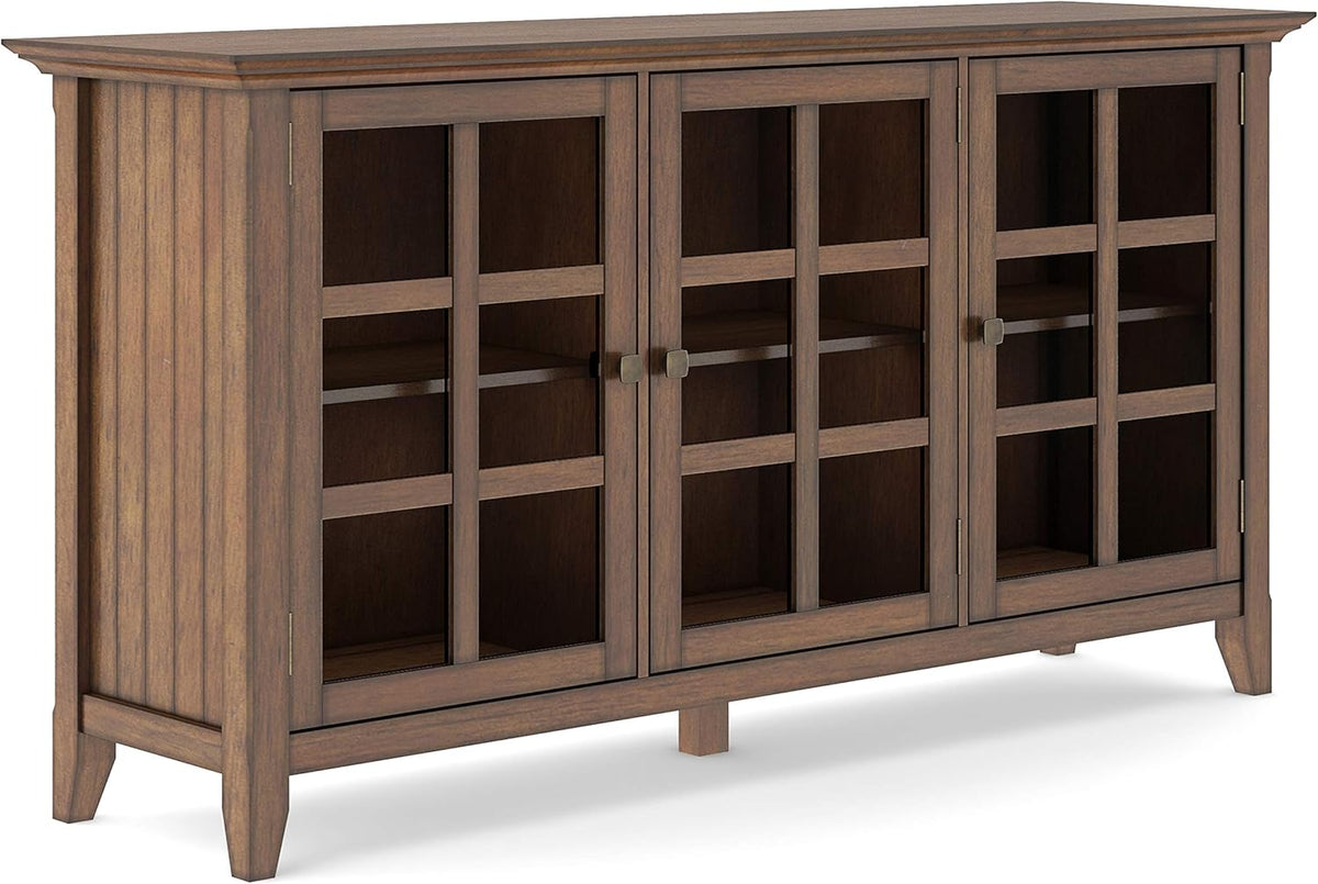 62 inch Rustic Solid Wood Storage Cabinet with 3 Tempered Glass Doors W44122