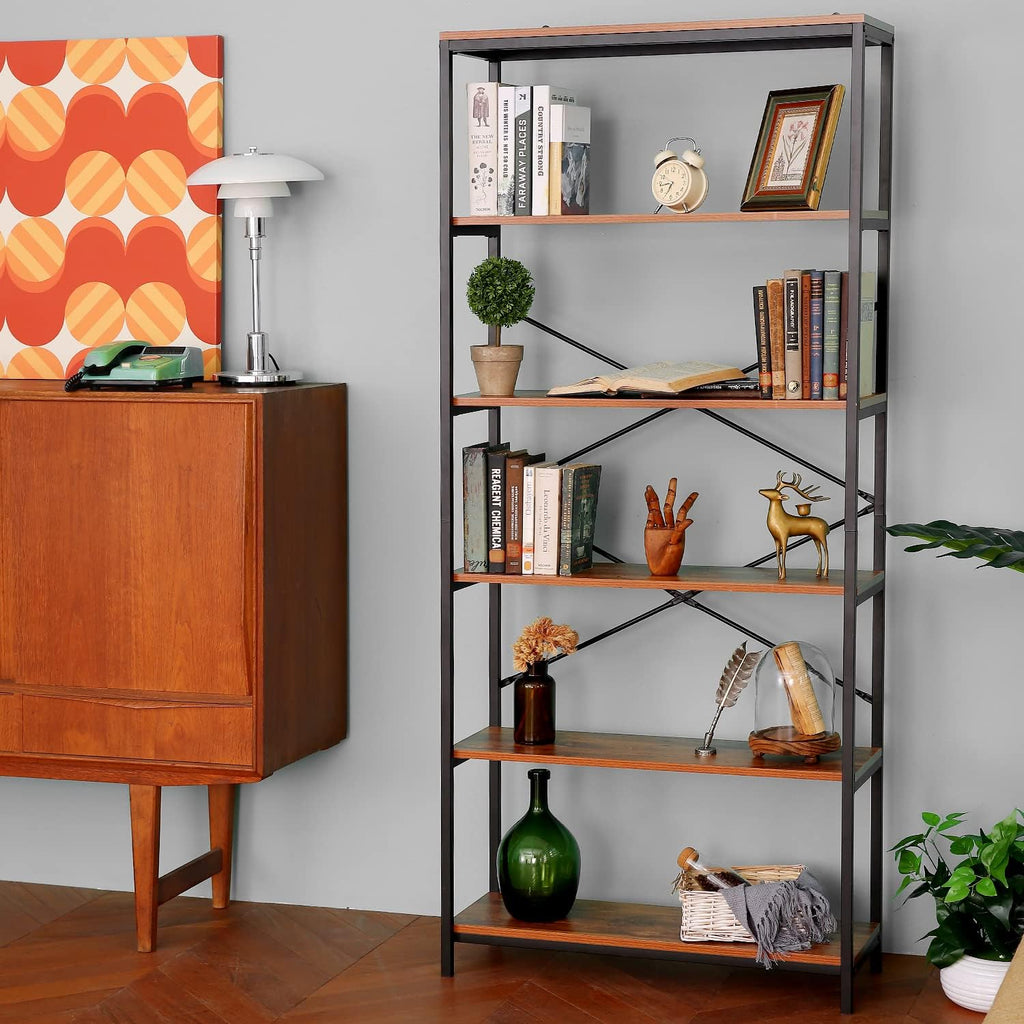 Industrial 5 Shelf Metal and Wooden Bookcase X267