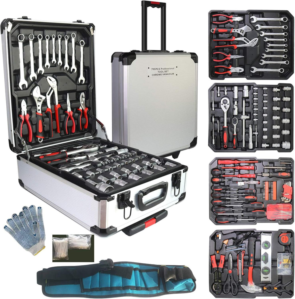 799pcs Aluminum Trolley Case Tool Set Silver Q552857