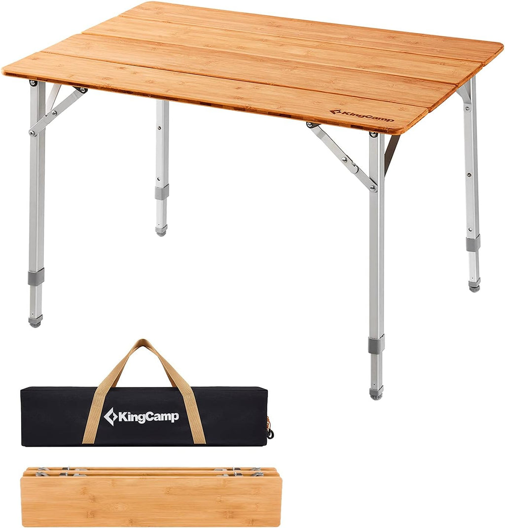Bamboo Folding Camping Table with Adjustable Height N914152