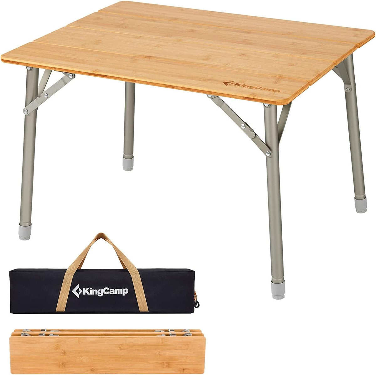 Bamboo Folding Camping Table with Adjustable Height N914152
