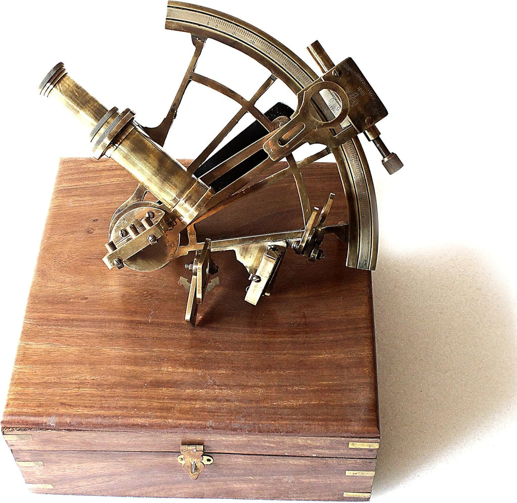 Nautical Marine Working Model Ship Sextant Wooden Box H8906