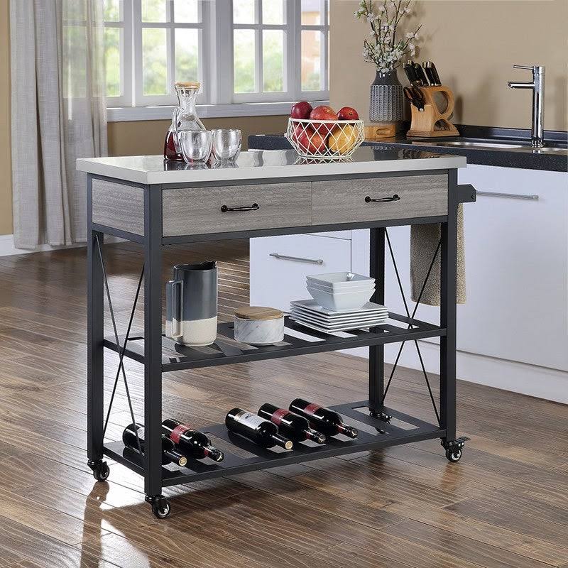 Black Kitchen Cart with Wheels and 2 Drawers C15972