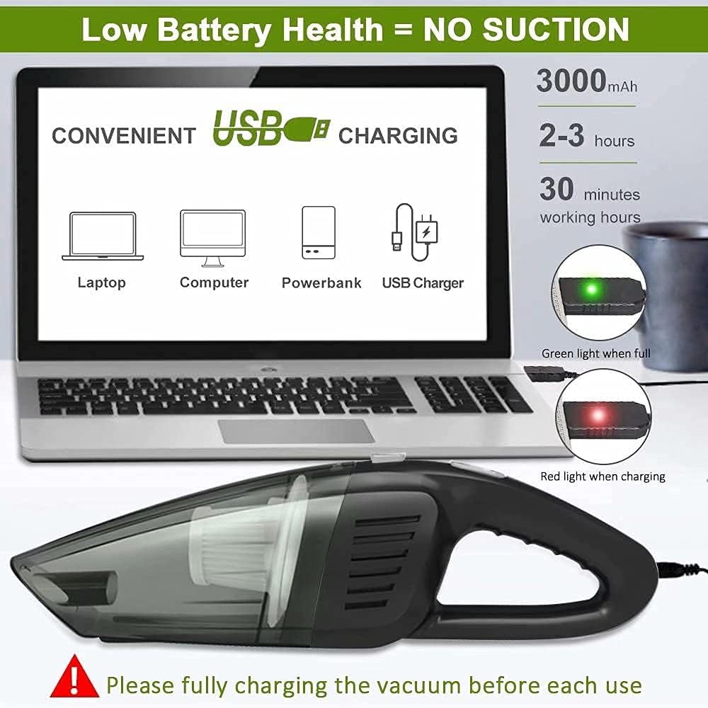 Cordless Handheld Vacuum Cleaner, 8000PA, 120W, Wet Dry, Black, Pack of 2 R22159