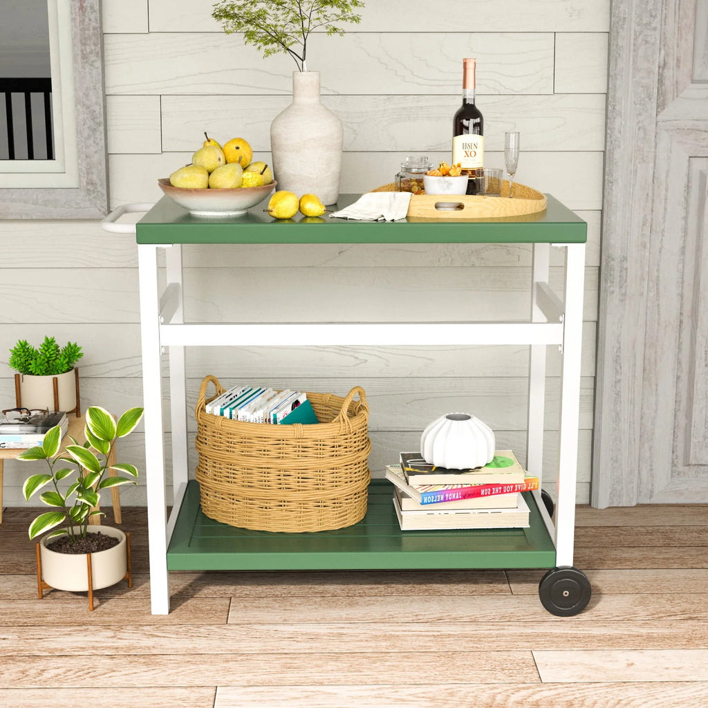 Outdoor Dining Cart Table Aluminum Grill Table with Wheels O8285