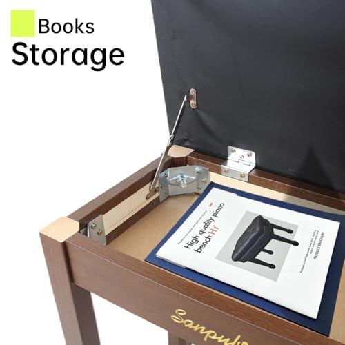 Solid Wood Padded Piano Bench with Storage X85461