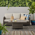 Brown Wicker Sofa and Adjustable Height Table Set O99878