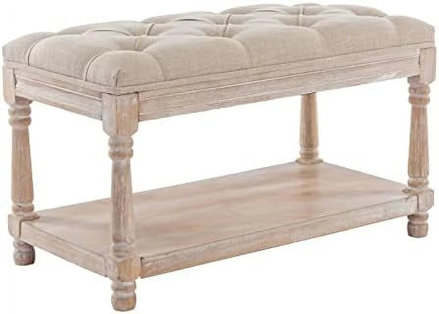 Black Tufted Wood Entryway Bench L8870
