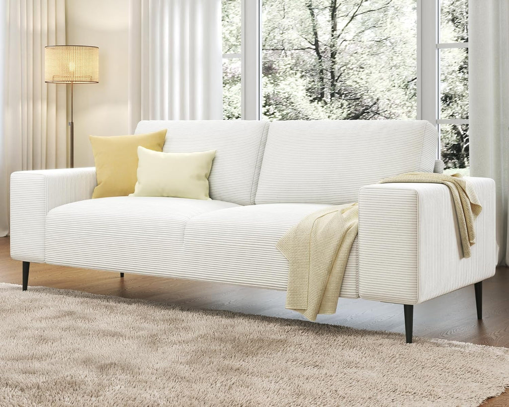 White Corduroy 3 Seater Sofa with Extra Deep Seats R715