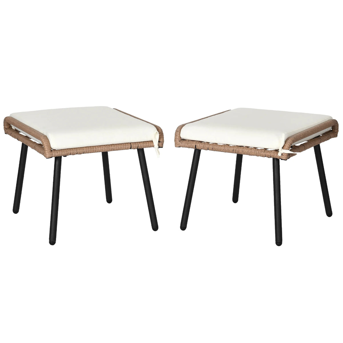 Set of 2 Beige Wicker Rattan Ottoman E761