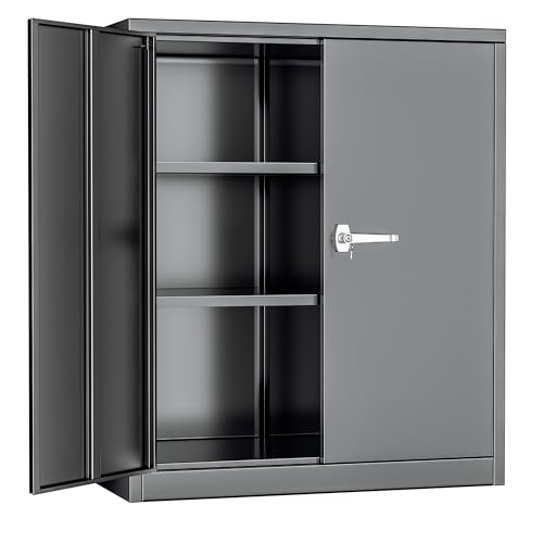 Black Metal Storage Cabinet with Doors and 4 Shelves M910