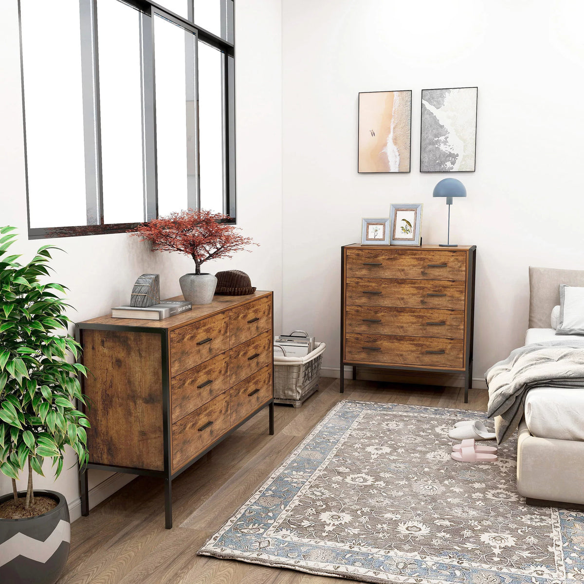 Rustic Brown 4 Drawer Wood Dresser V214147