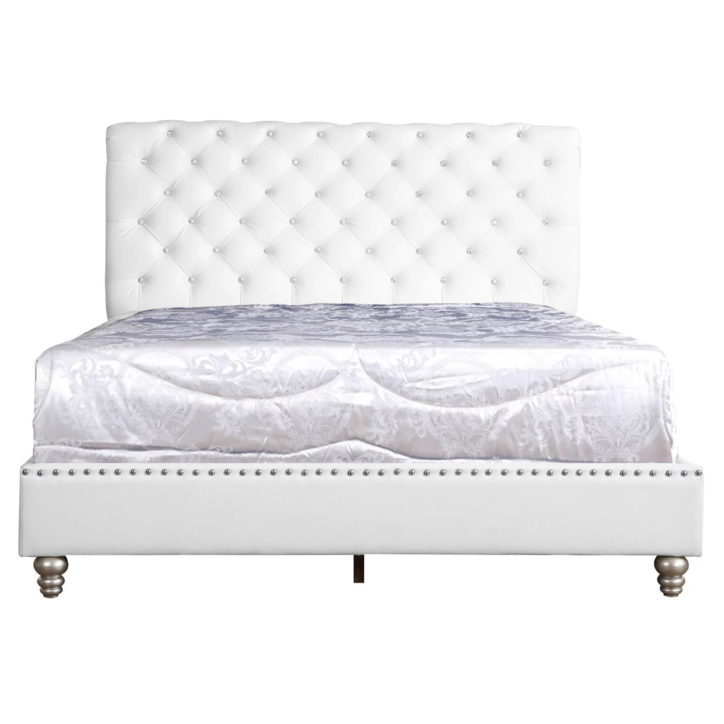 White Queen Size Upholstered Panel Bed A873